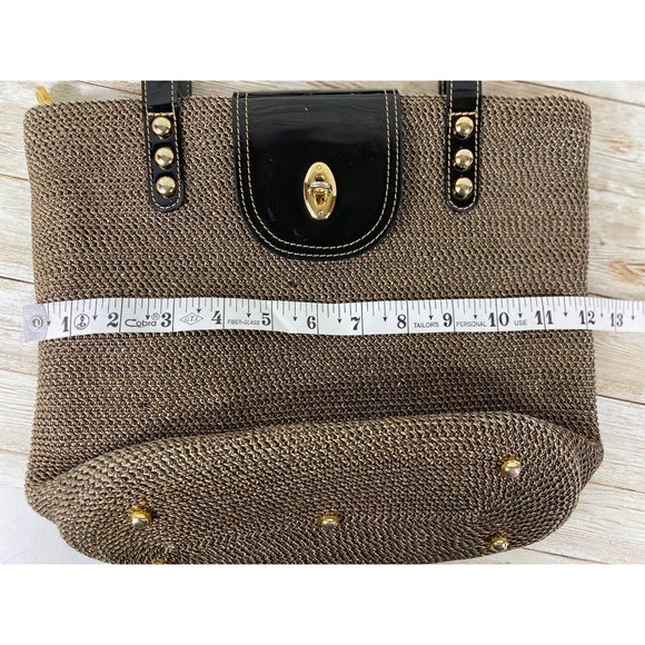 Eric Javits New York Braided Straw Patent Leather Trim Bucket Purse Handbag Bag - Picture 10 of 14